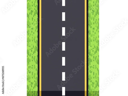 An overhead pixel art icon of a stright road, isolated on a white background. Versatile digital asset, perfect for game design, maps, or any project requiring a classic pixelated look.