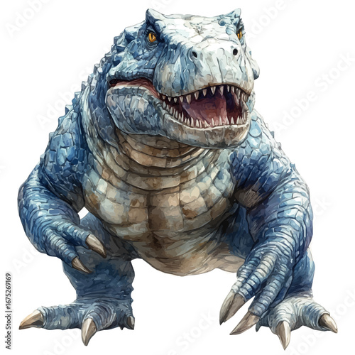 Sarcosuchus, watercolor drawing vector, isolated on a white background.
