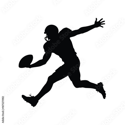 Silhouette of an American Football Player Running with the Ball in Action, player spiking football silhouette vector illustration
