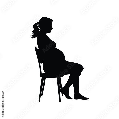 Silhouette of a pregnant woman sitting on a chair, full profile view, pregnant woman sitting on chair silhouette vector illustration