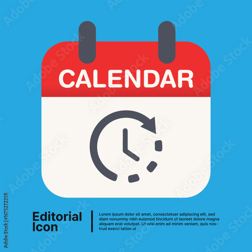 Illustrative concept of a calendar displaying a clock icon, representing time scheduling, planning, and event management