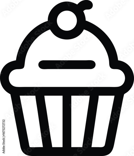 A cupcake with a cherry on top isolated on white background