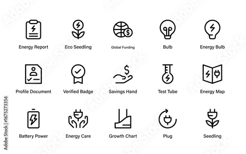Renewable Energy Line Icon Pack. Modern Professional Collection of Minimal Power Efficiency Vector Graphics for Sustainable Economy