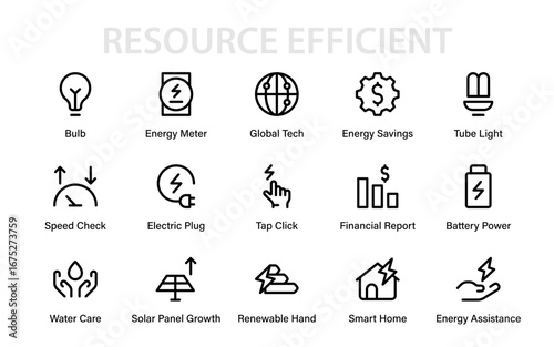 Modern Power Line Icon Set. Professional Minimal Collection of Energy Efficiency Vector Symbols for Global Business and Market Economy