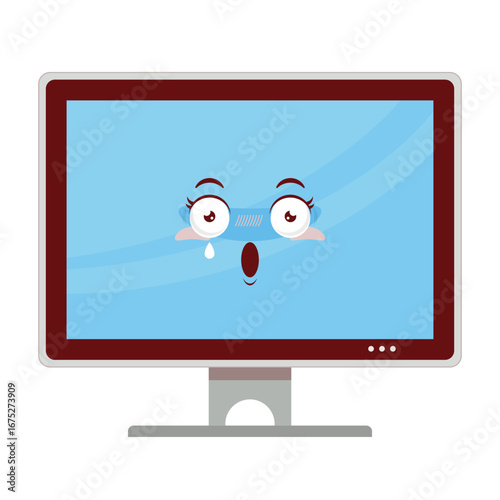computer scared face cartoon cute