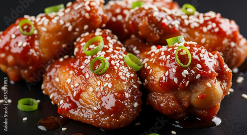 Korean fried chicken wings coated in sticky gochujang sauce