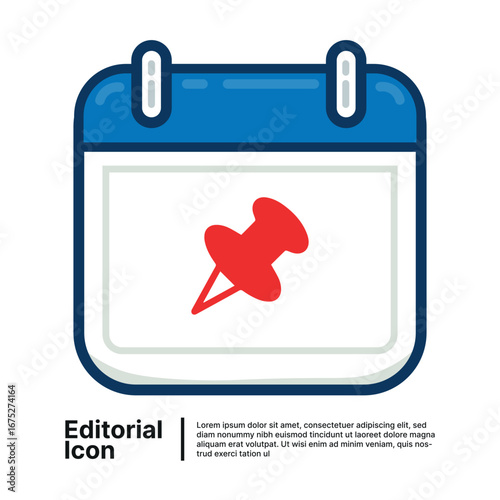 Essential Calendar Icon with Pushpin Mark for Event Planning and Appointment Management and Reminders