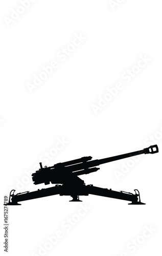 M777 howitzer cannon silhouette isolated on white background