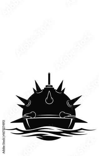 Solid silhouette naval sea mine isolated on white background
