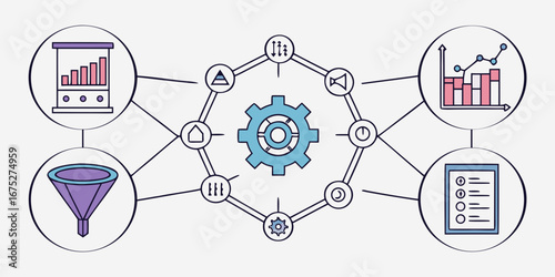 Data analysis workflow showing process automation and data integration for business intelligence