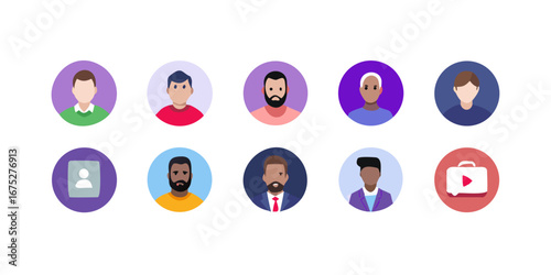 Blue and white vector illustration of a set of cartoon zodiac signs with people icons for user profiles