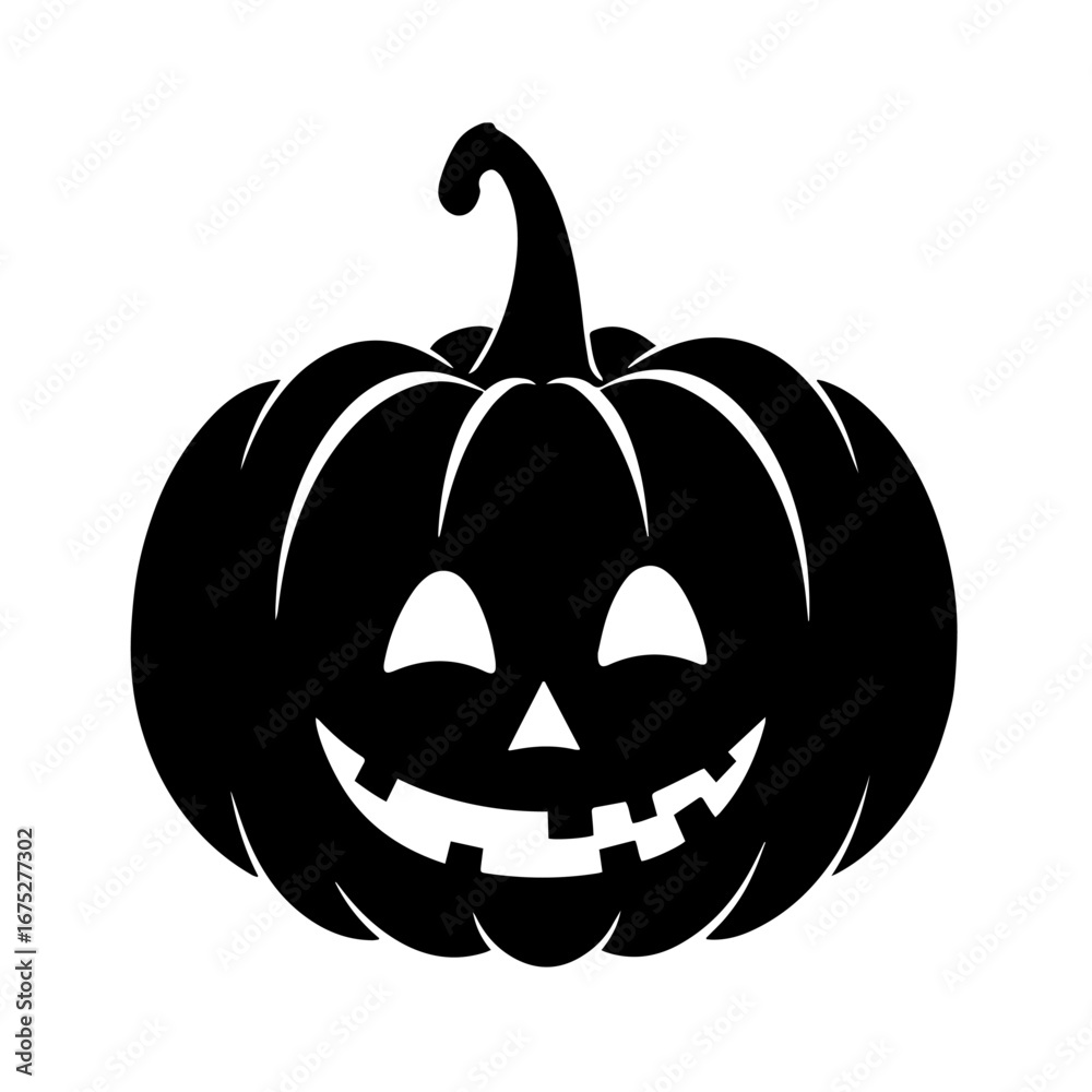 Fototapeta premium Black and white vector silhouette of a Halloween pumpkin on white background