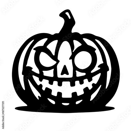 Black and white vector silhouette of a Halloween pumpkin on white background