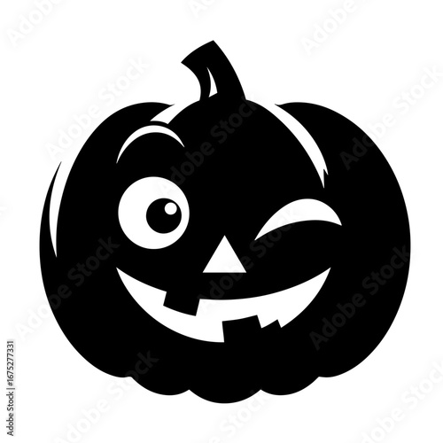 Black and white vector silhouette of a Halloween pumpkin on white background