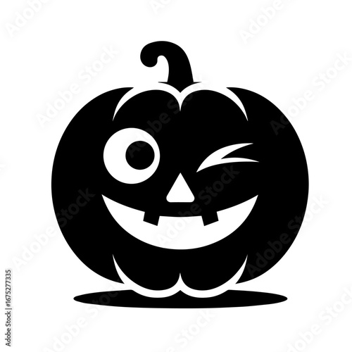 Black and white vector silhouette of a Halloween pumpkin on white background