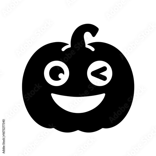 Black and white vector silhouette of a Halloween pumpkin on white background