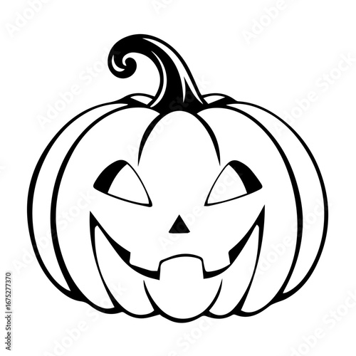 Black and white vector silhouette of a Halloween pumpkin on white background
