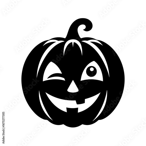 Black and white vector silhouette of a Halloween pumpkin on white background