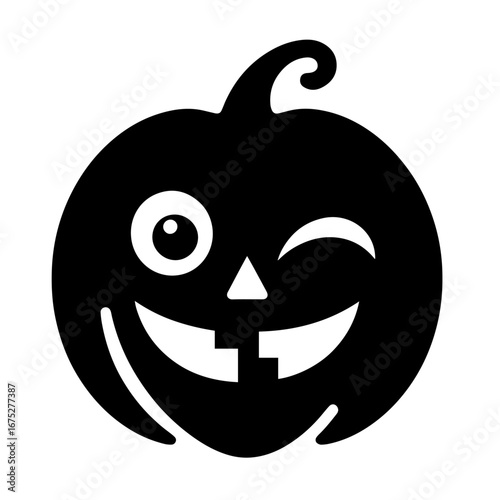 Black and white vector silhouette of a Halloween pumpkin on white background