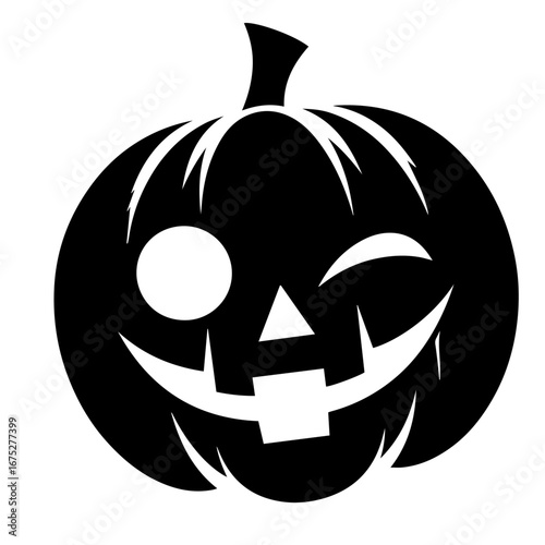 Black and white vector silhouette of a Halloween pumpkin on white background
