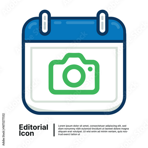 Calendar with camera symbol for scheduling photography sessions and content deadlines