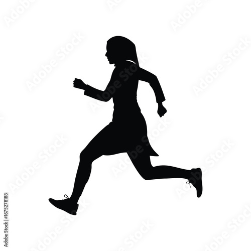 Silhouette of a woman running outdoors in athletic attire for fitness, woman in hijab jogging silhouette vector illustration