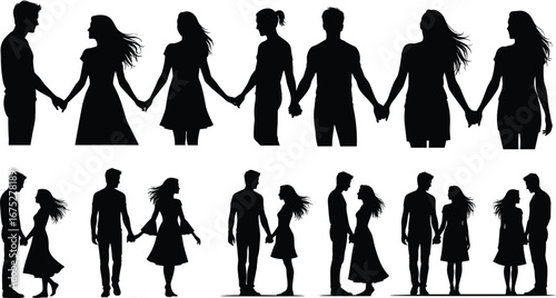 Silhouette, couples, holding, hands, love, romance, relationship, togetherness, unity, partnership, affection, connection, people, bond, 