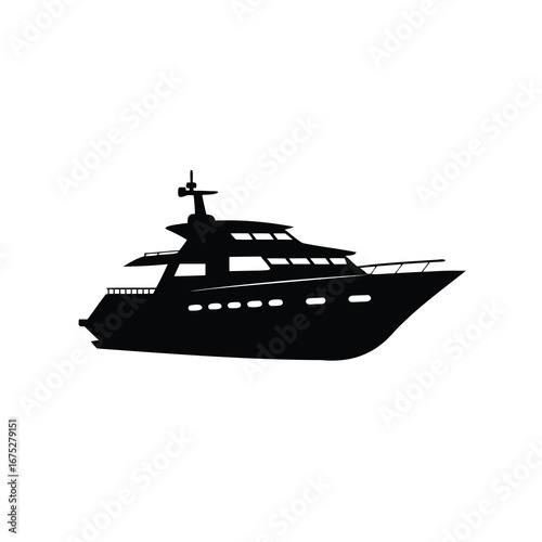 Silhouette of a luxury yacht floating on a white background graphic, yacht on silhouette vector illustration