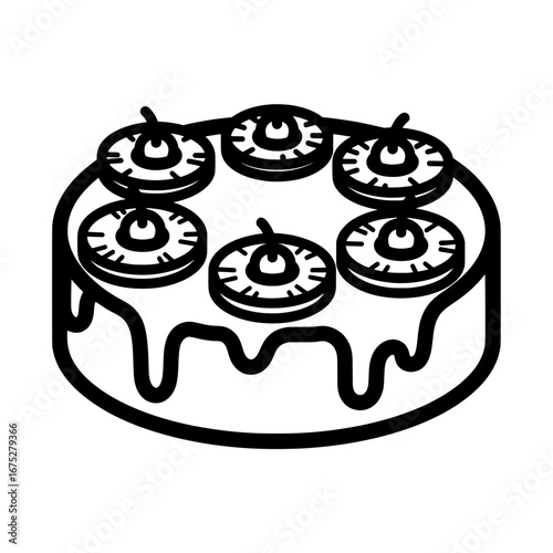 Cake with candles black outline on transparent background