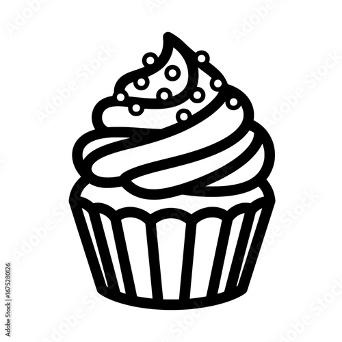 Cupcake with sprinkles and icing on patterned background