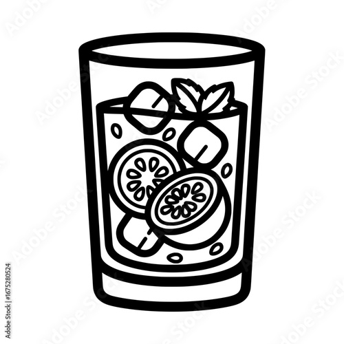 Glass of lemon and mint infused water with transparent background