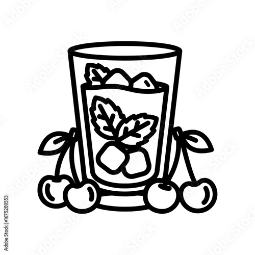 Glass of cherry and mint infused water with transparent background