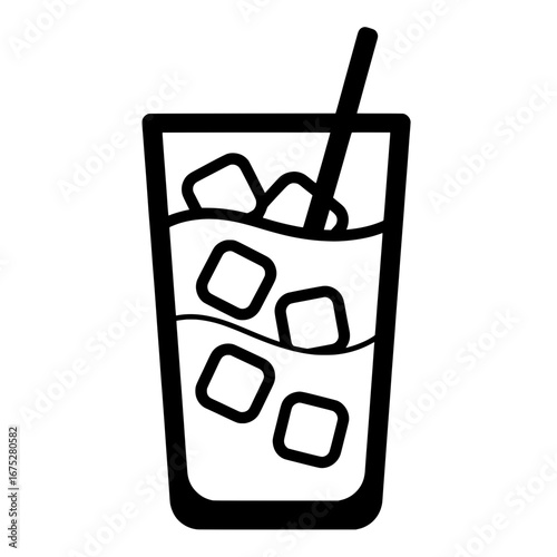 Glass of iced soda with straw and ice cubes with transparent background