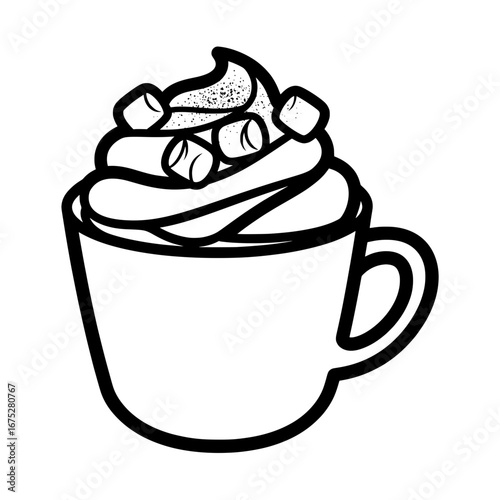 Hot chocolate with marshmallows with transparent background