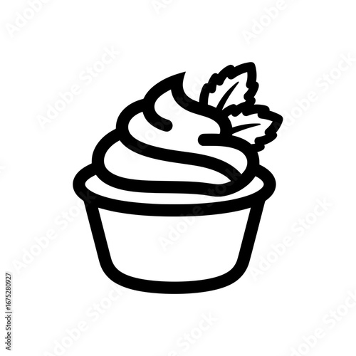 Ice cream cup with mint leaf on transparent background