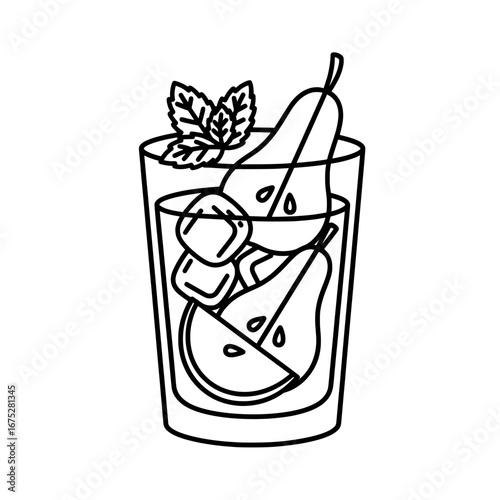Lemonade glass with mint leaves and transparent background
