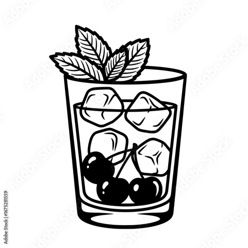 Mint julep cocktail with transparent background