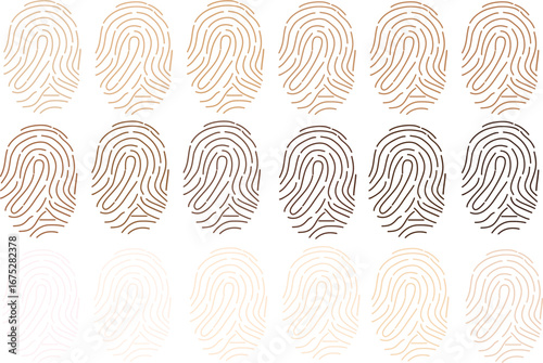 Diversity and inclusion concept: Set of fingerprints in various human skin tones.