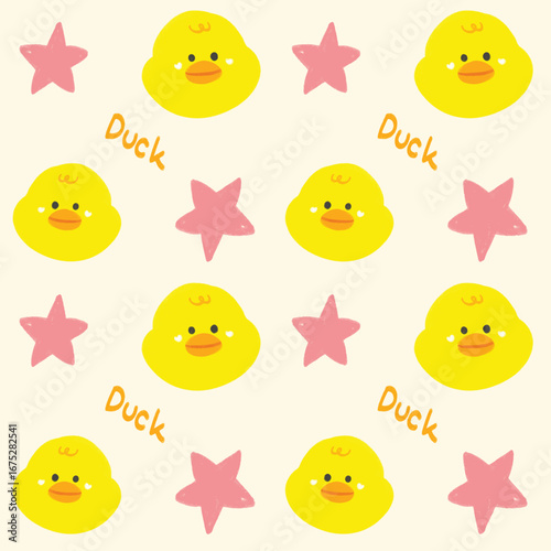 cute and adorable duck seamless pattern with pink stars