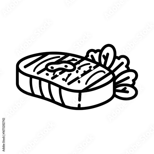 Raw steak with vegetables on plate with transparent background