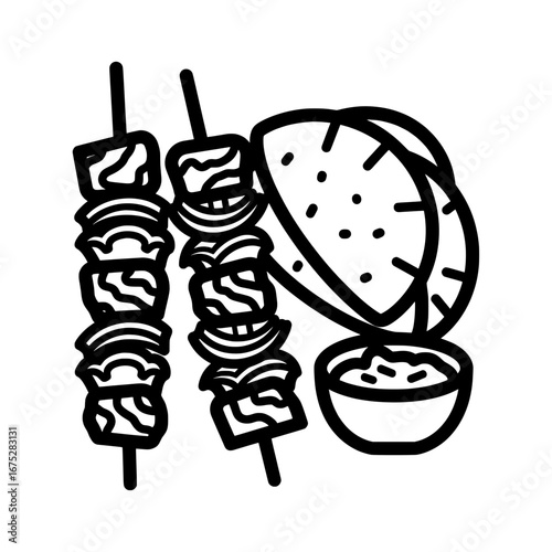 Skewered meat with lemon slices on transparent background