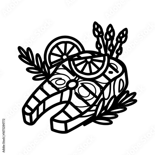 Wreath of citrus slices and leaves with transparent background