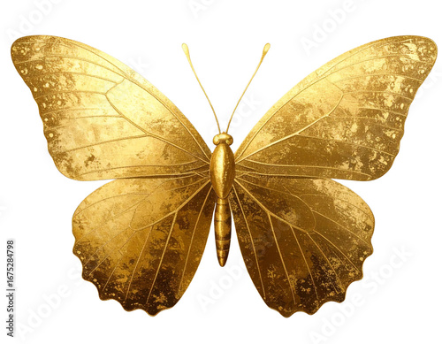 Elegant Gold Butterfly Silhouette Sticker, Symmetrical Wings, Isolated on Transparent Background