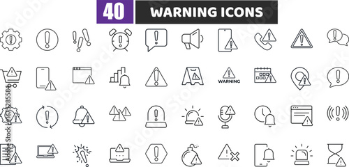 Warning and Alert Line Icon Set | System Error and Notification Symbols