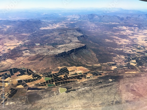 South African landscape from the sky with farmland due to irrigation
