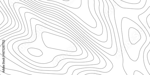 Abstract seamless topographic contour map design with white lines, mountain relief, geographic terrain elevation, paper texture, modern mapping pattern background.