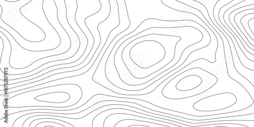 Abstract seamless topographic contour map design with white lines, mountain relief, geographic terrain elevation, paper texture, modern mapping pattern background.