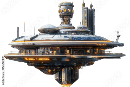 Futuristic space station hovering in a distant galaxy showcasing advanced architecture and technology at twilight