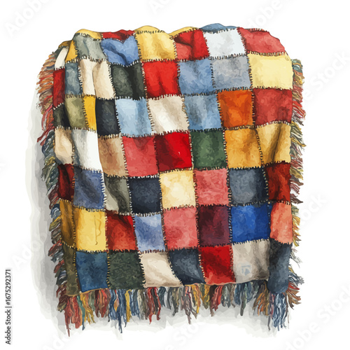 Plaid Blanket, watercolor clipart vector, isolated on a white background.