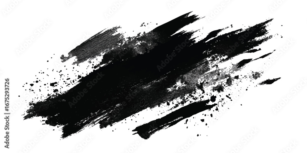 Naklejka premium Abstract watercolor brush stroke in black and purple for creative design. Bold swipe of paint with brush strokes on white background 